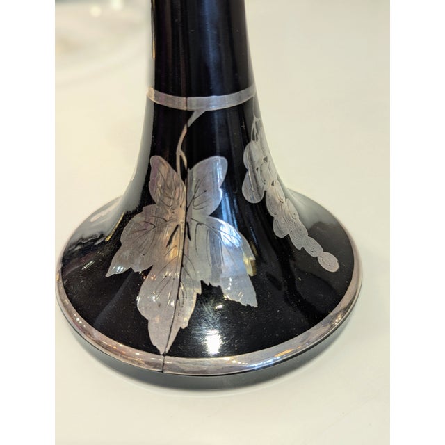 Art Deco Black Glass Candlesticks For Sale - Image 3 of 5