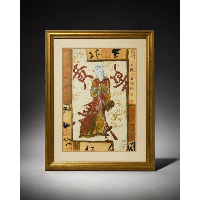 Asian-Inspired Figure Wall Art With Calligraphy Details For Sale - Image 4 of 4
