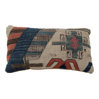 #1 Vintage Turkish Kilim Accent Pillow | Handwoven Wool Decorative Cushion | 7 in X 12 In For Sale