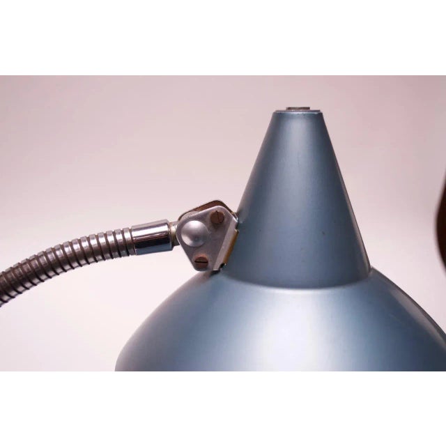 1950s Midcentury German Gooseneck Table Lamp in Metallic Blue by Helo Leuchten For Sale - Image 5 of 13