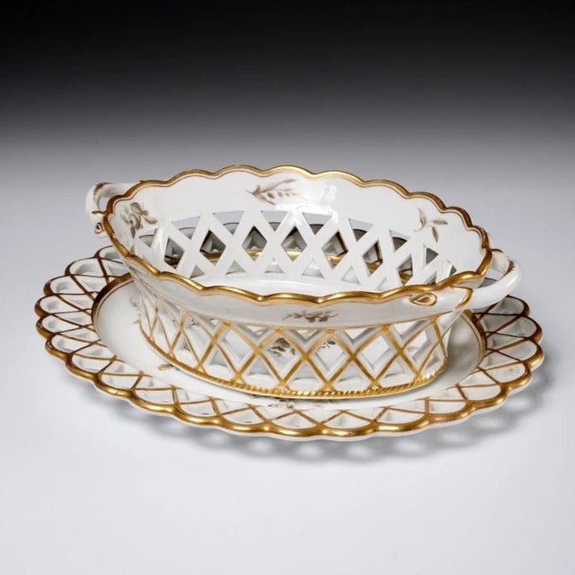 French Antique French Reticulated Porcelain Chestnut Basket With Stand For Sale - Image 3 of 8