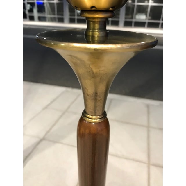 Mid 20th Century Danish Modern Walnut & Brass Torchiere Floor Lamp Manner of Gerald Thurston for Lightolier For Sale - Image 5 of 13