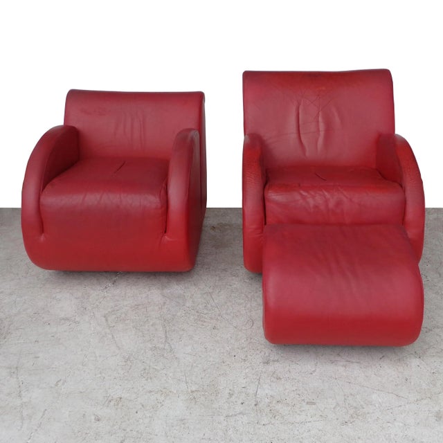 Animal Skin Vladimir Kagan "Rock Star" His and Her Lounge Chairs & Ottoman - 3 Pieces For Sale - Image 7 of 12