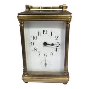 1950s French Brass Carriage Clock With Columns