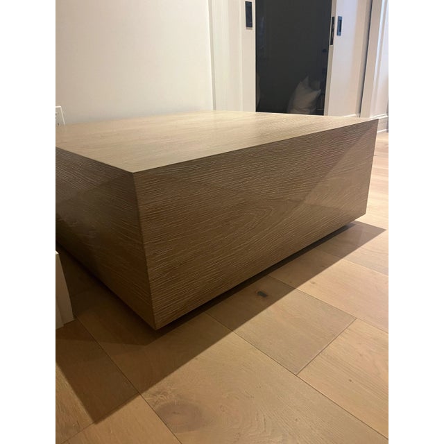 Cathedral-cut white oak solids and veneers in Marcona finish, flat top, dimensional shaped cast resin overlay with wood...