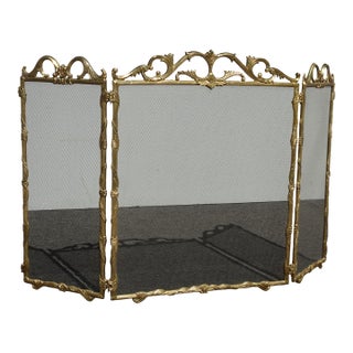 Vintage French Country Brass W Mesh Three Panel Fireplace Screen For Sale