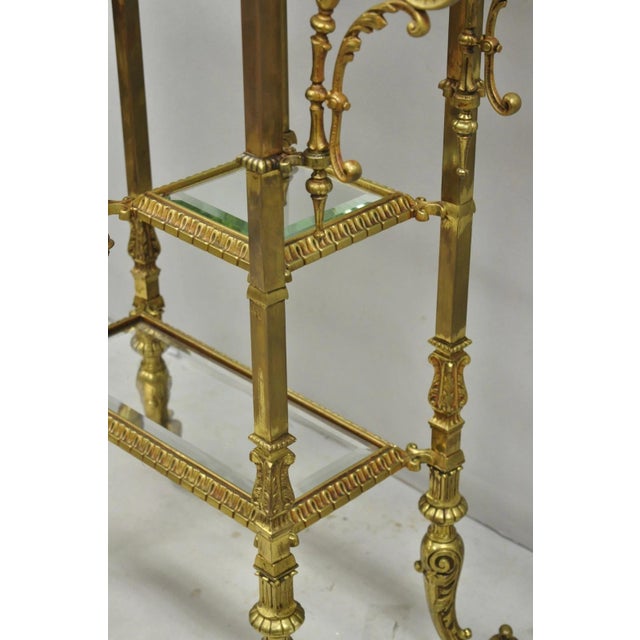 Antique Victorian Brass & Onyx Ornate Tiered Etagere Curio Display Stand Shelf For Sale In Philadelphia - Image 6 of 18