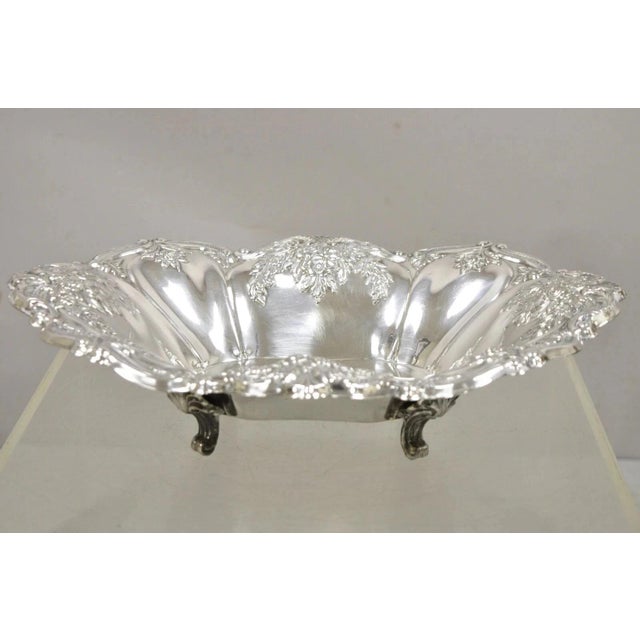 Antique Victorian Silver Plated Floral Repousse Trinket Dish Serving Fruit Bowl Platter. Circa Early 20th Century....