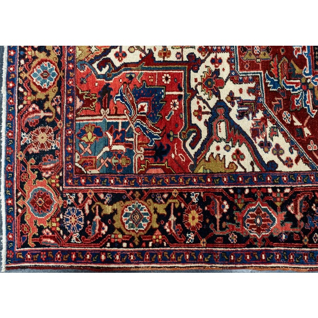 Red & Navy Blue Oriental Handwoven Vintage Rug 7'10" x 10'11" For Sale - Image 4 of 9