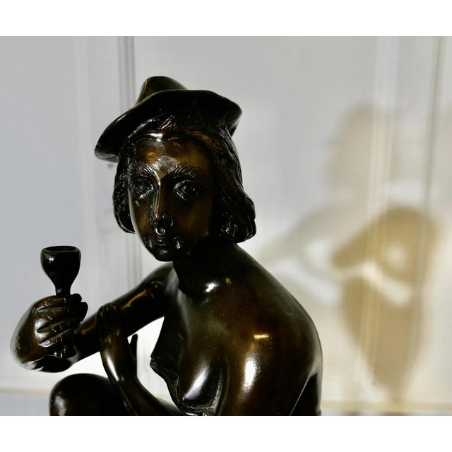 Metal Bronze Statue of a Girl on a Stool Drinking Champaign, 1960s For Sale - Image 7 of 10