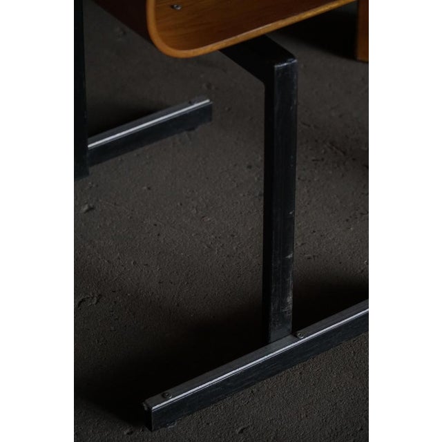 Industrial Stackable Chairs in Black Metal and Oak attributed to Niels Larsen, 1960s, Set of 6 For Sale - Image 9 of 18