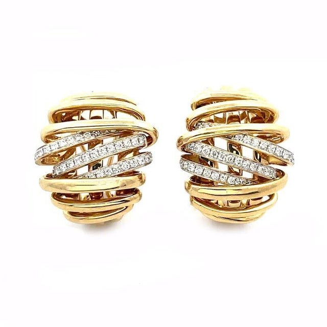 Late 20th Century Diamond Gold Earrings & Rings Set 14k Yellow Ribbon Wrap Design, 3 Pieces For Sale - Image 5 of 10