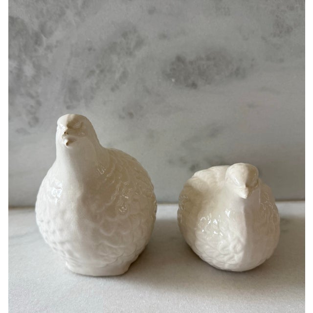 Pair of Vintage White Porcelain Quail Figurines For Sale - Image 4 of 7