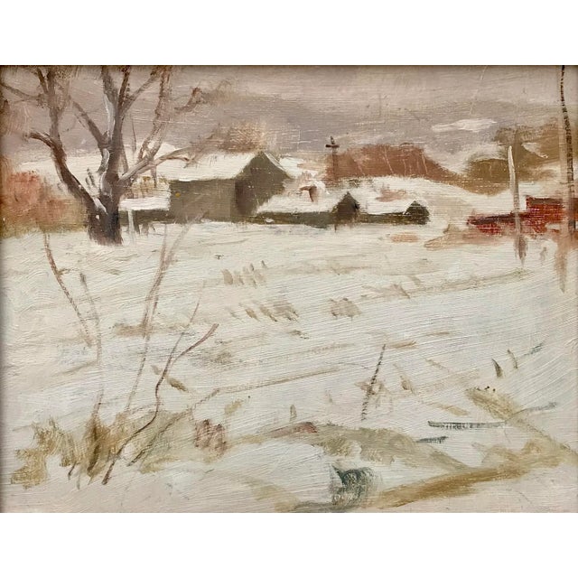 Vintage American impressionist oil painting of a New England Winter landscape by Harry Barton. Original oil on 8 x 10"...