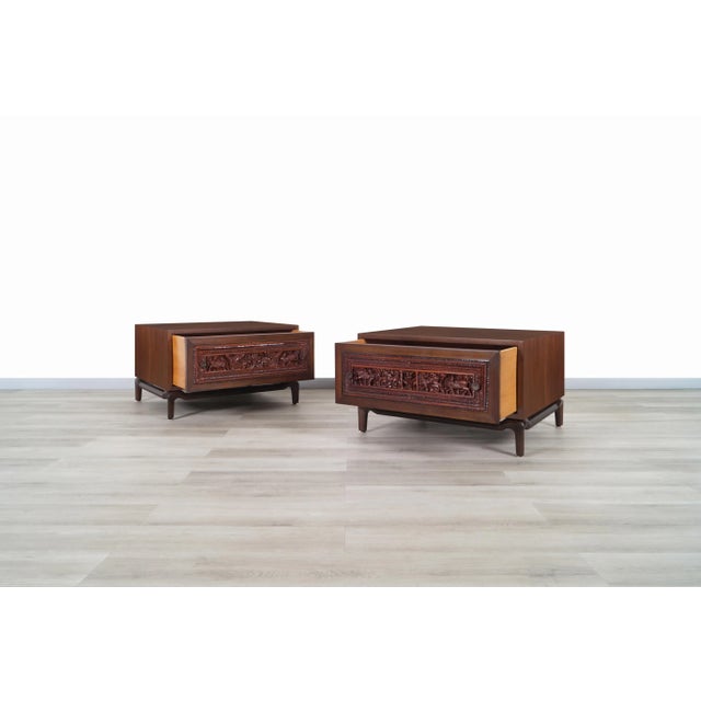 Monteverdi-Young Mid-Century Modern Walnut Nightstands by Maurice Bailey for Monteverdi Young For Sale - Image 4 of 13