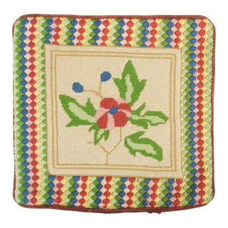 Mid 20th Century Needlepoint Geometric and Floral Pillow Cover For Sale