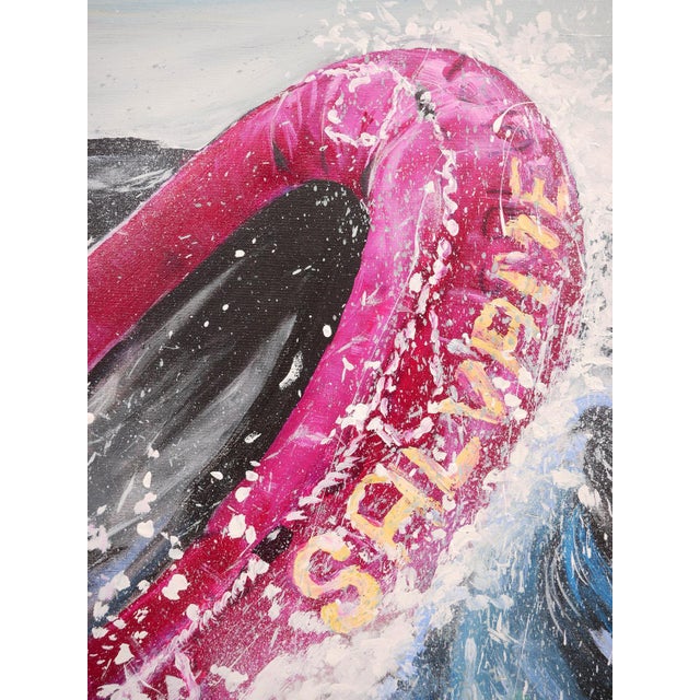 Moisés Villafuerte "Salvame" Blue, Magenta, and Yellow Contemporary Seascape Painting with Texts, 2022 For Sale - Image 11 of 12