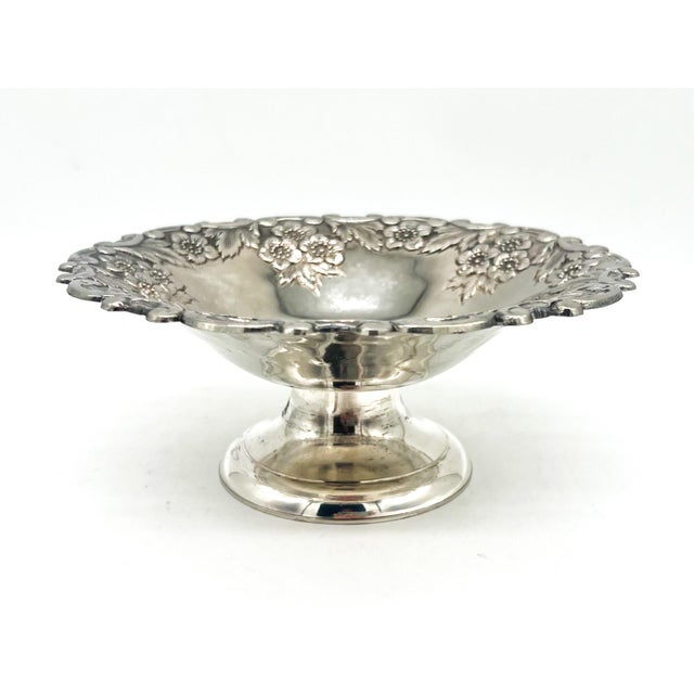 Alessi Vintage Silverplate Floral Repoussé Pedestal Candy/ Nut Bowl – Traditional / Hollywood Regency For Sale - Image 4 of 13