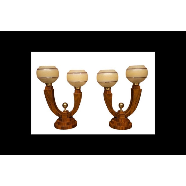 Metal Mid-Century Wood, Metal, and Glass Table Lamps, 1950s, Set of 2 For Sale - Image 7 of 8