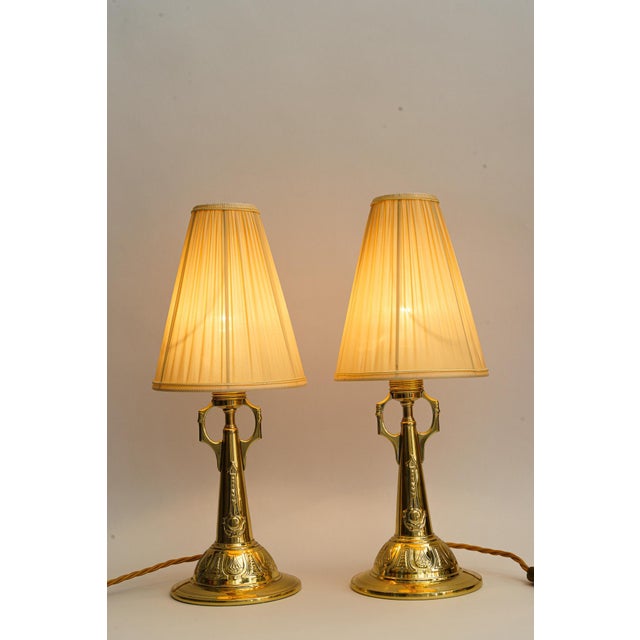 1920s Art Deco Table Lamps with Fabric Shades, 1920s, Set of 2 For Sale - Image 5 of 15