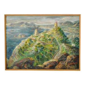 Martin Baer Antique American Expressionist Mixed Media Painting of Ibiza Martin Baer 1935, 1935