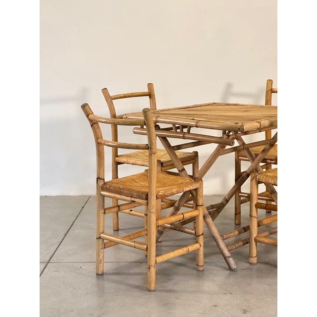 Folding Bamboo Table and Chairs, 1970s, Set of 5 For Sale - Image 10 of 18