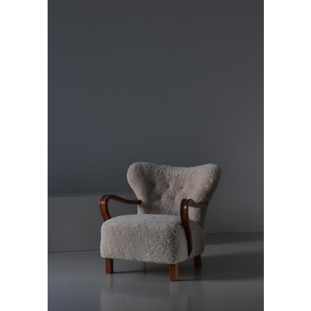 Danish Modern Lounge Chair in Oak and Sheepskin, Denmark, 1940s For Sale - Image 3 of 18