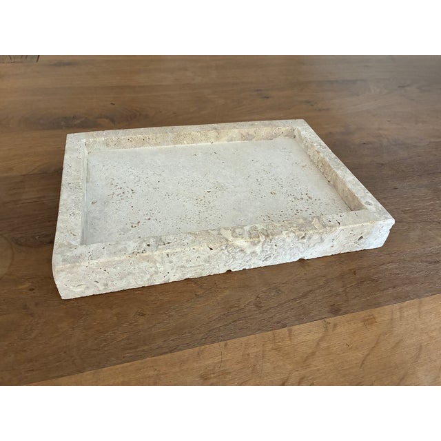 Vintage honed / matte travertine tray. This piece could be a vanity tray, decorative organizer, jewelry tray / catchall, a...