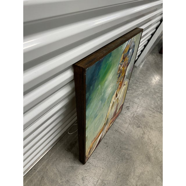 Rustic Elderly Asian Man Deep in Thought, Original Framed Oil on Canvas, by Youngsook Park, Circa 2000s For Sale - Image 3 of 9