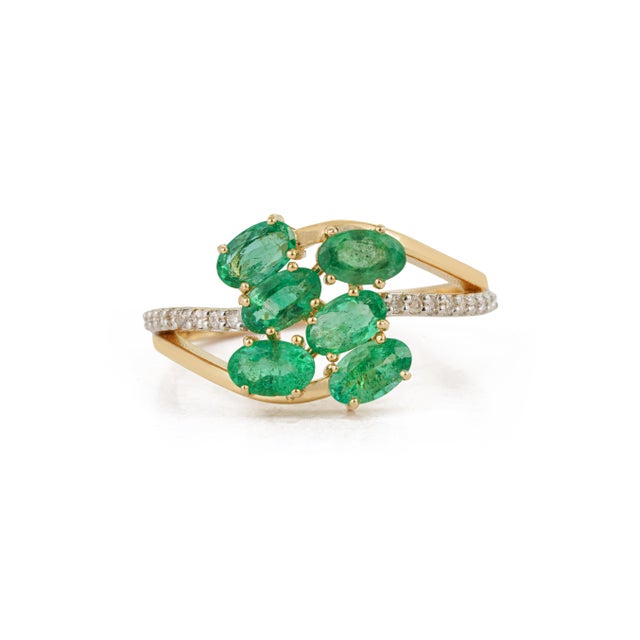 VR Jewels 14k Gold Certified Natural Zambian Emerald Diamond Cluster Ring Size 5.5 For Sale - Image 4 of 18