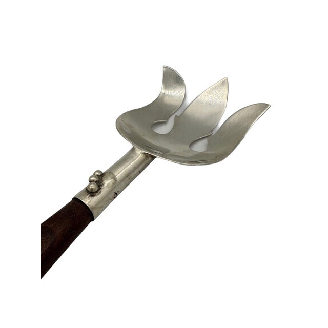Mid Centruy Artist Signed Sterling Silver Made in Mexico Serving Fork With RoseWood Handle For Sale - Image 4 of 8