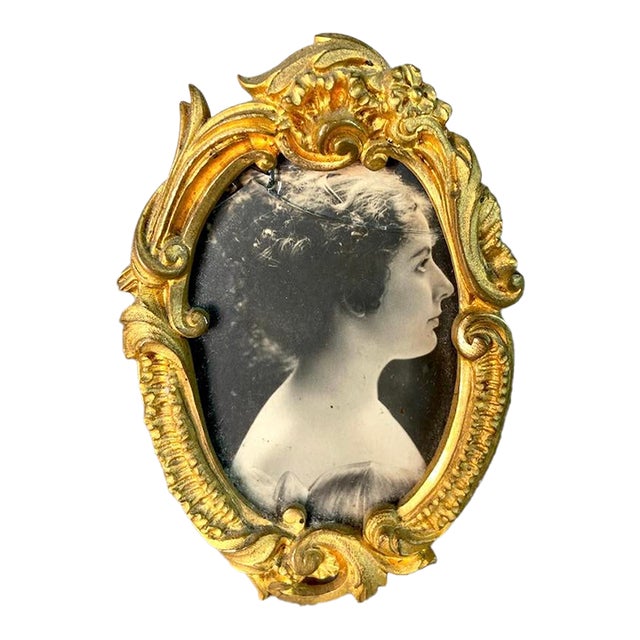 19thC French Gilded Bronze Miniature Floral Picture Frame For Sale