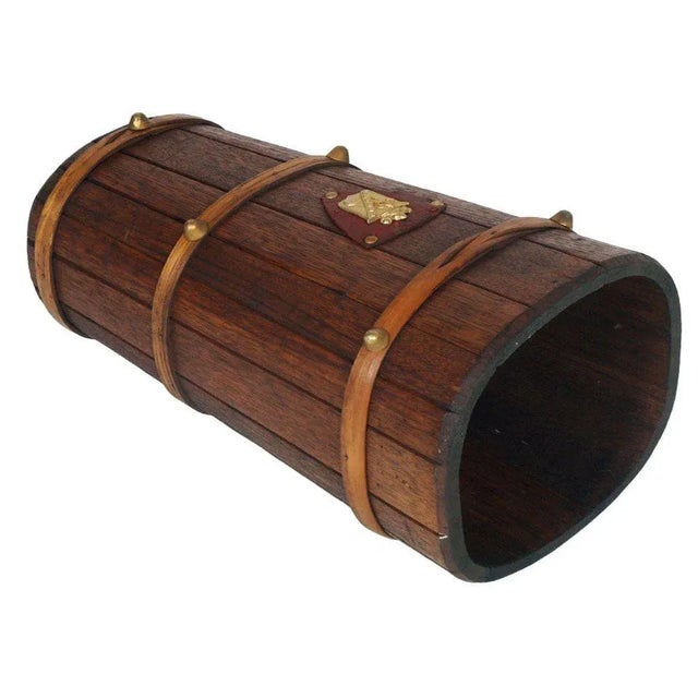 Art Deco Oak Umbrella Holder with Gold Metal Coat of Arms, 1926 For Sale - Image 3 of 6