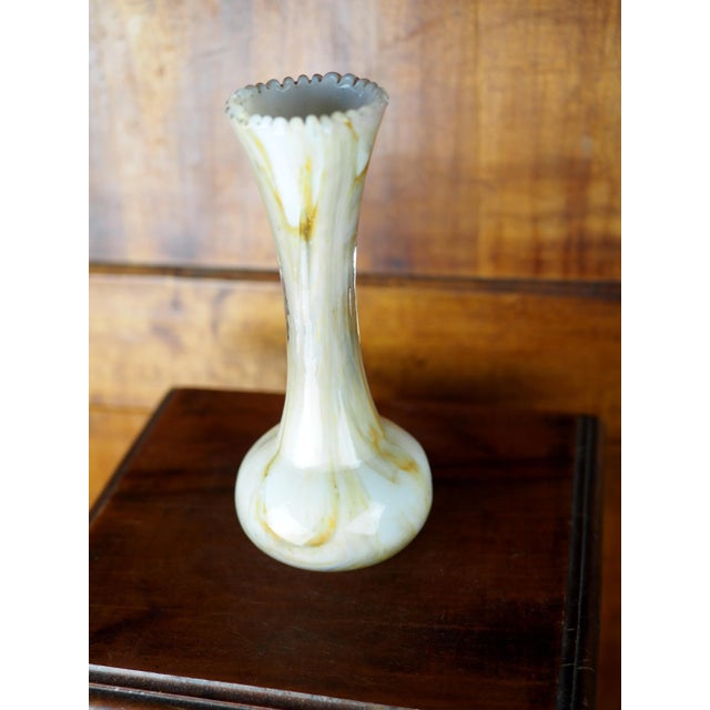 Gold 19th French Clichy Blown Glass Vase With Serrated Neck, Marbled White With Gold Inclusions For Sale - Image 8 of 11