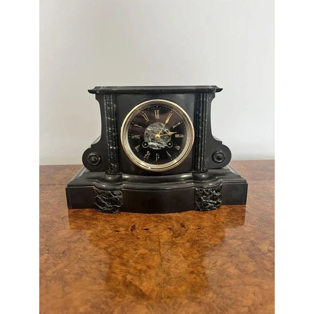 Stone Antique Victorian Eight Day Mantle Clock, 1880 For Sale - Image 7 of 9
