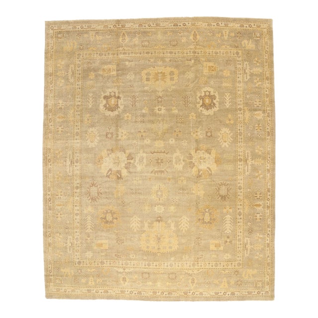Vintage Modern Earth-Tone Oushak Rug - 11'11 X 14'07 For Sale