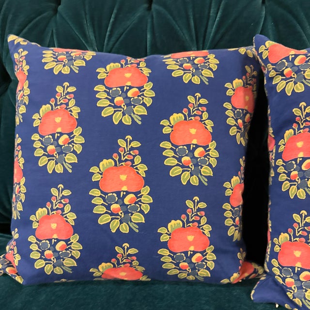 Late 20th Century Tulu Textiles Alma Blue Throw Pillows, Pair For Sale - Image 5 of 12