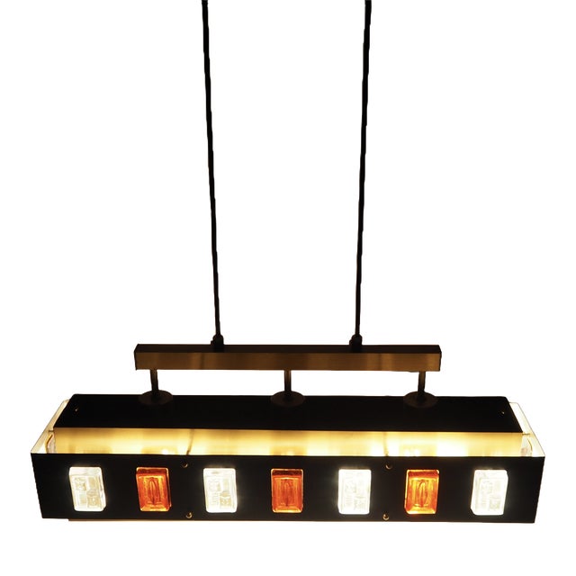 Mid-Century Modern Scandinavian Pendant Lamp in Brass with Lacquered Steel and Glass, 1960s For Sale