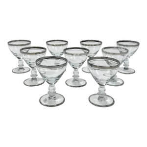 Vintage Mid Century Silver Rimmed Coupe Glasses, Set of 9