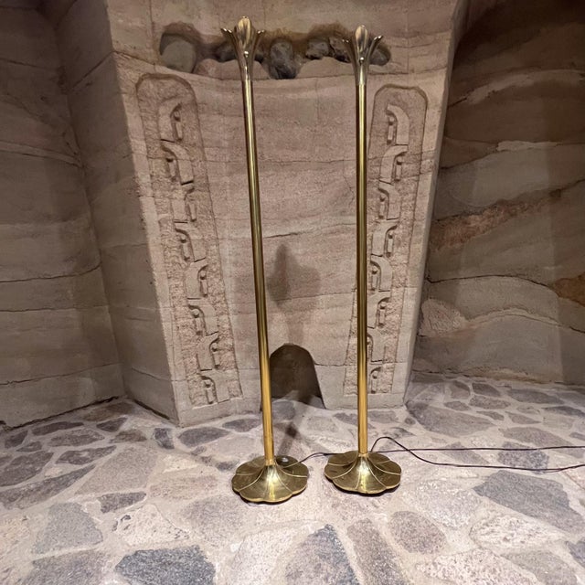 Metal Mid Century Modern Stiffel Tulip Torchiere Brass Floor Lamp Chicago For Sale - Image 7 of 16