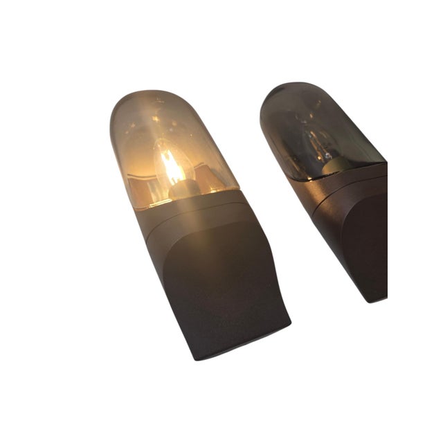 1970s Vintage Space Age Wall Lamps in Smoked Glass, 1970s, Set of 2 For Sale - Image 5 of 15