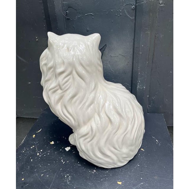 1980s Large White Ceramic Cat Statue Chairish