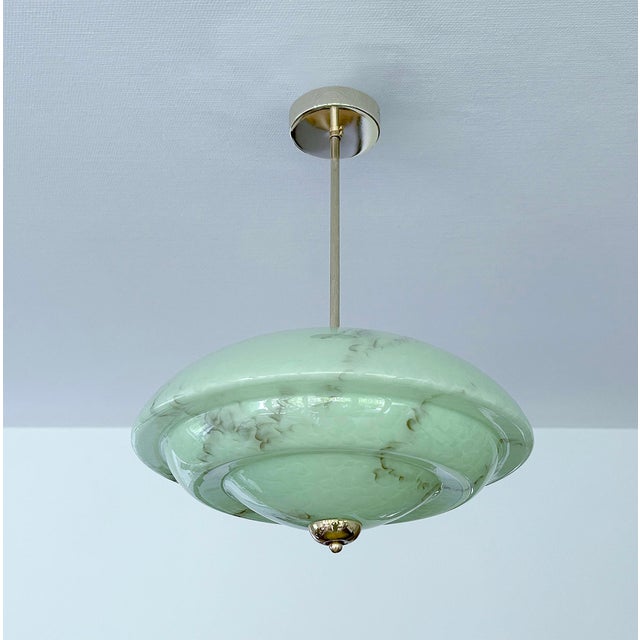 Modern Art Deco Pendant Light in Amber Marble Glass, 1930s For Sale - Image 3 of 18