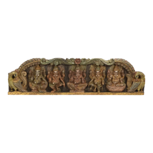 42" Inch Ganesha Wall Hanging Carved Wood Door Header | Traditional Indian Mandir Decor | Hand Painted Hindu God Panel | Housewarming Gift