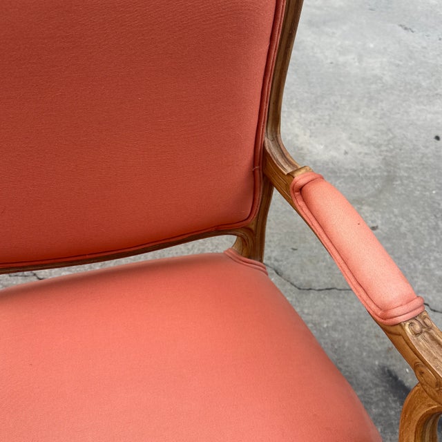 1970s Vintage Salmon Colored Cushions Wooden Chair For Sale - Image 4 of 9