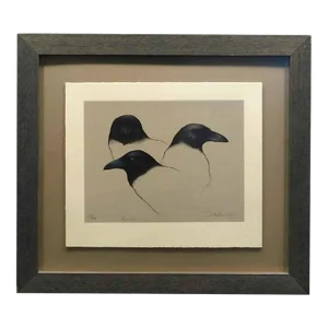 1990s Frank Howell "Raven" Lithograph Framed Hand Signed With Custom Frame