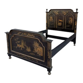 Antique Chinoiserie Decorated Full Size Bed Frame For Sale