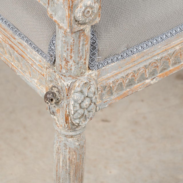 19th Century Swedish Gustavian Original Blue Gray Painted Pine Bench For Sale - Image 11 of 18