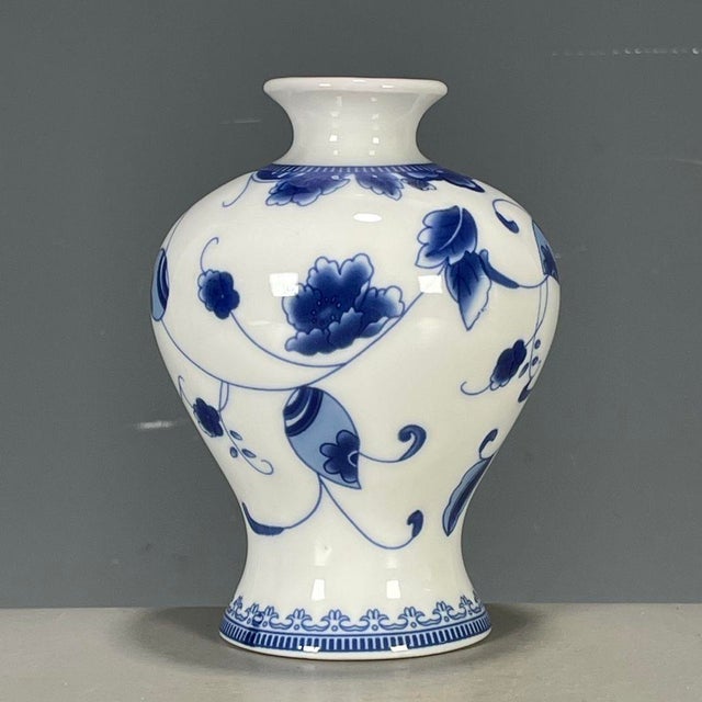 Chinese Vintage Blue & White Porcelain Vase – Floral Scroll Motif, Qianlong Mark For Sale - Image 3 of 9