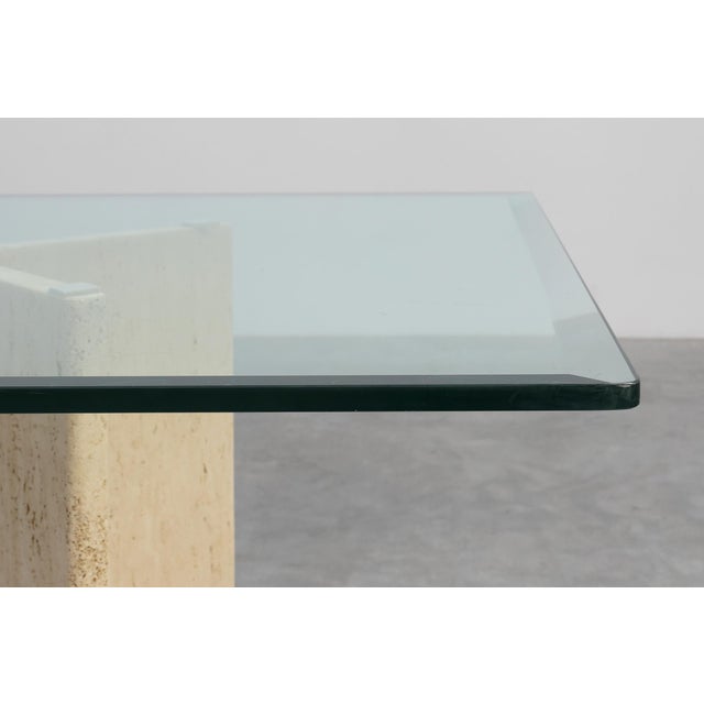 Mid‑Century Italian Dining Table with Glass Top and Travertine Base, 1970s For Sale - Image 4 of 11